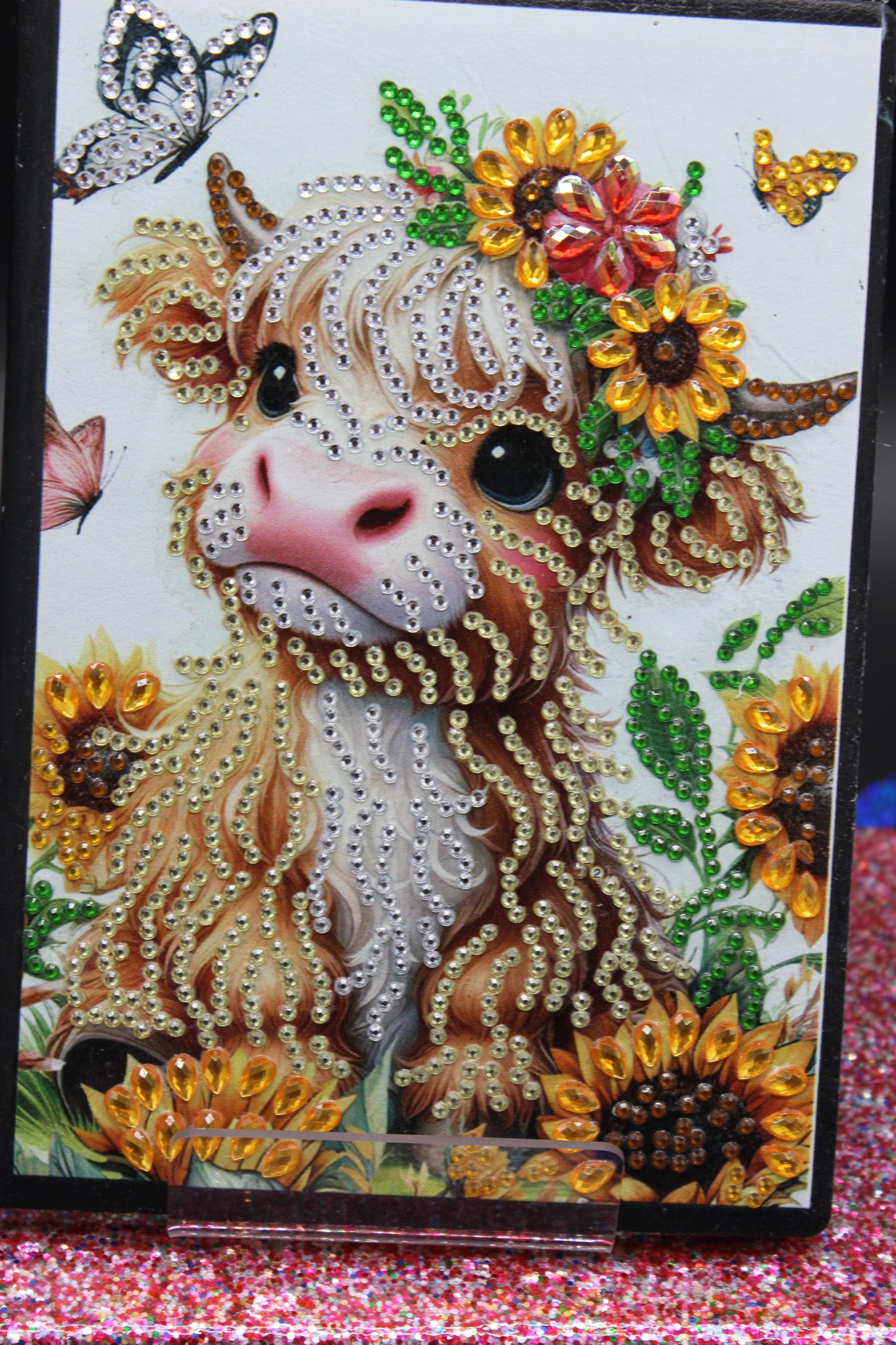 Diamond Art Journal with a Cute Little White and Brown Miniature Cow