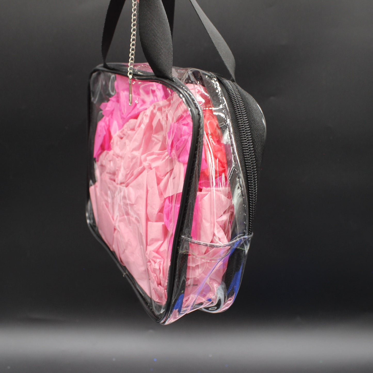 Clear Hand Tote Bag with Multi Colored Diamond Art Rose on the Front