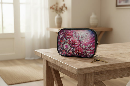 Clear Hand Tote Bag with Multi Colored Diamond Art Flowers and Crystal Gems