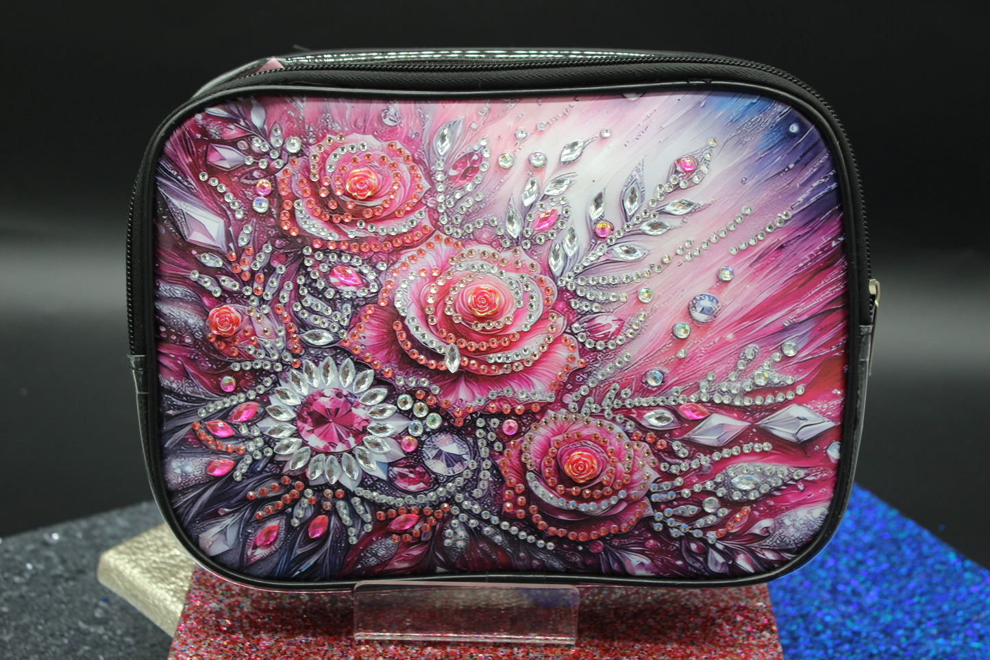 Clear Hand Tote Bag with Multi Colored Diamond Art Flowers and Crystal Gems