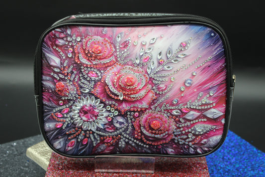 Clear Hand Tote Bag with Multi Colored Diamond Art Flowers and Crystal Gems