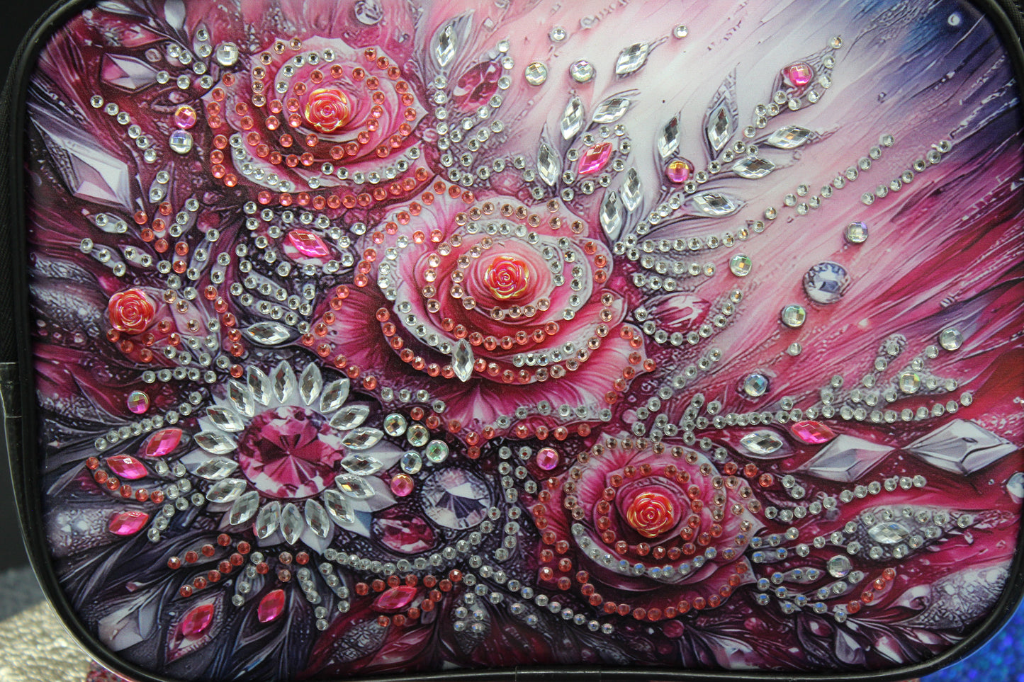 Clear Hand Tote Bag with Multi Colored Diamond Art Flowers and Crystal Gems