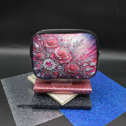 Clear Hand Tote Bag with Multi Colored Diamond Art Flowers and Crystal Gems