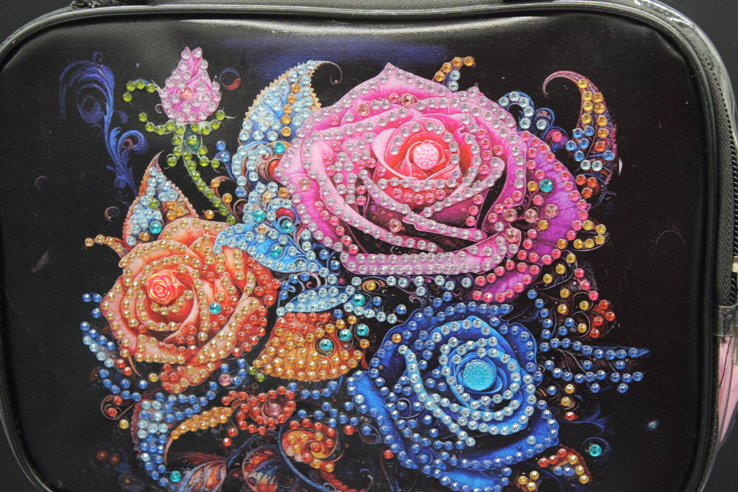 Clear Hand Tote Bag with Multi Colored Diamond Art Flowers with Silver Accents