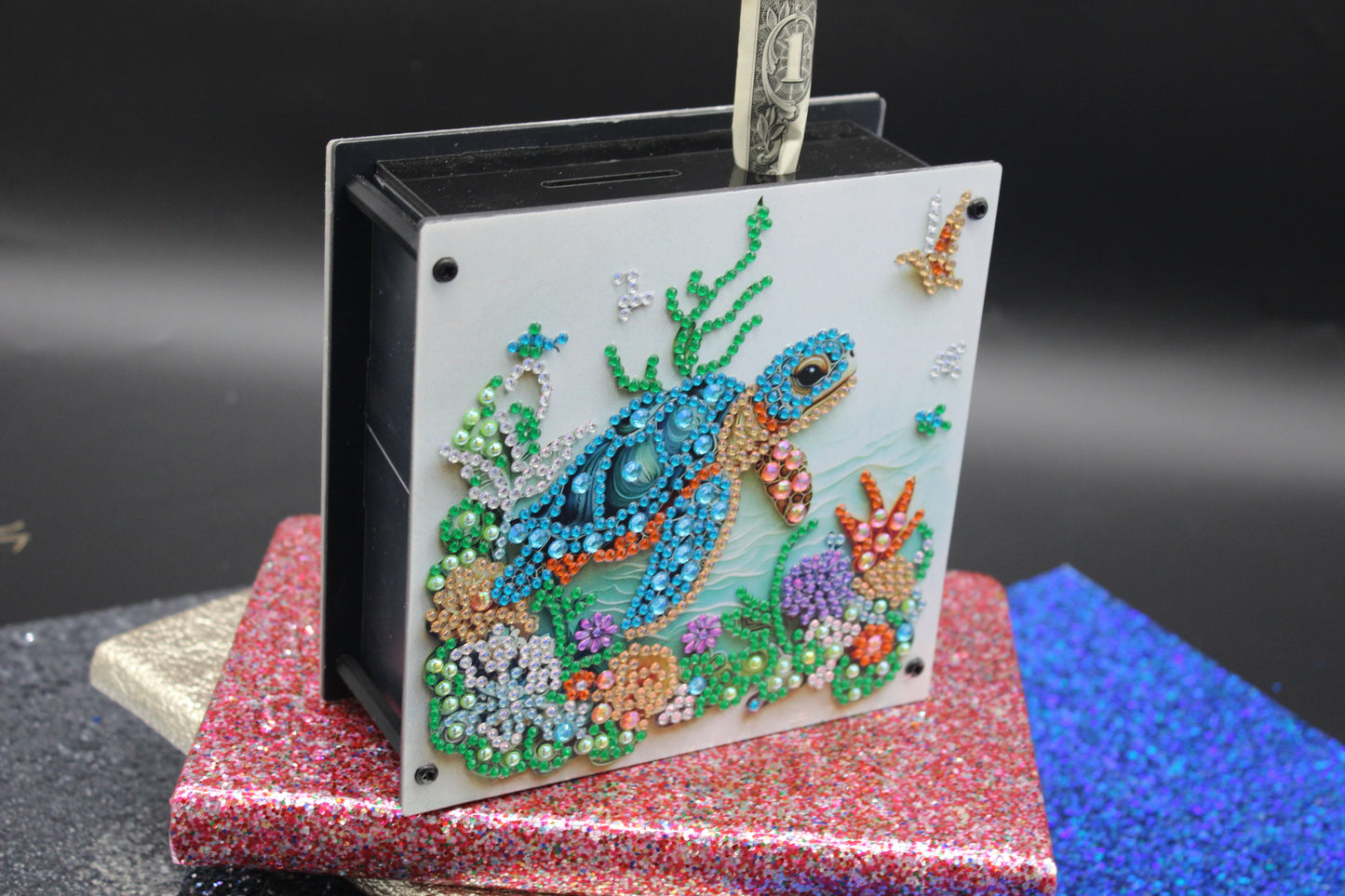 Diamond Art Double Sided Sea Turtle Coin bank