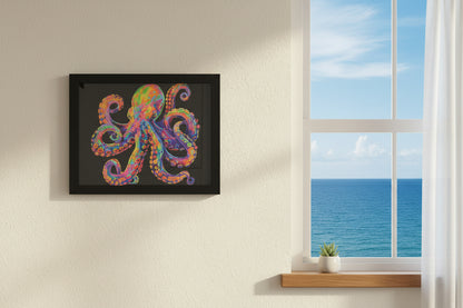 Diamond Art Picture of Multi Colored Octopus on a Black Felt Background