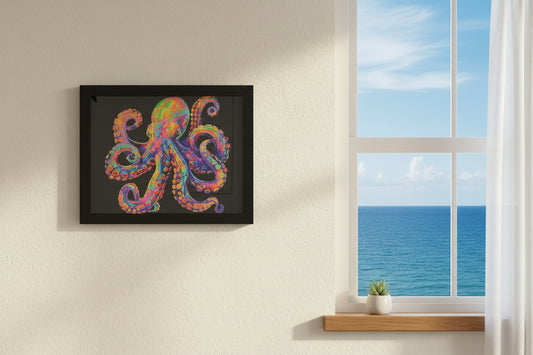 Diamond Art Picture of Multi Colored Octopus on a Black Felt Background