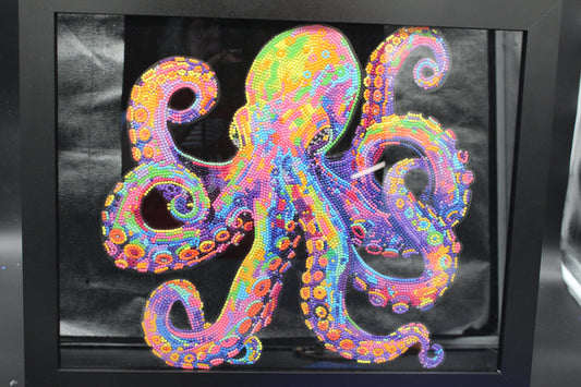 Diamond Art Picture of Multi Colored Octopus on a Black Felt Background