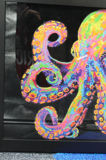 Diamond Art Picture of Multi Colored Octopus on a Black Felt Background