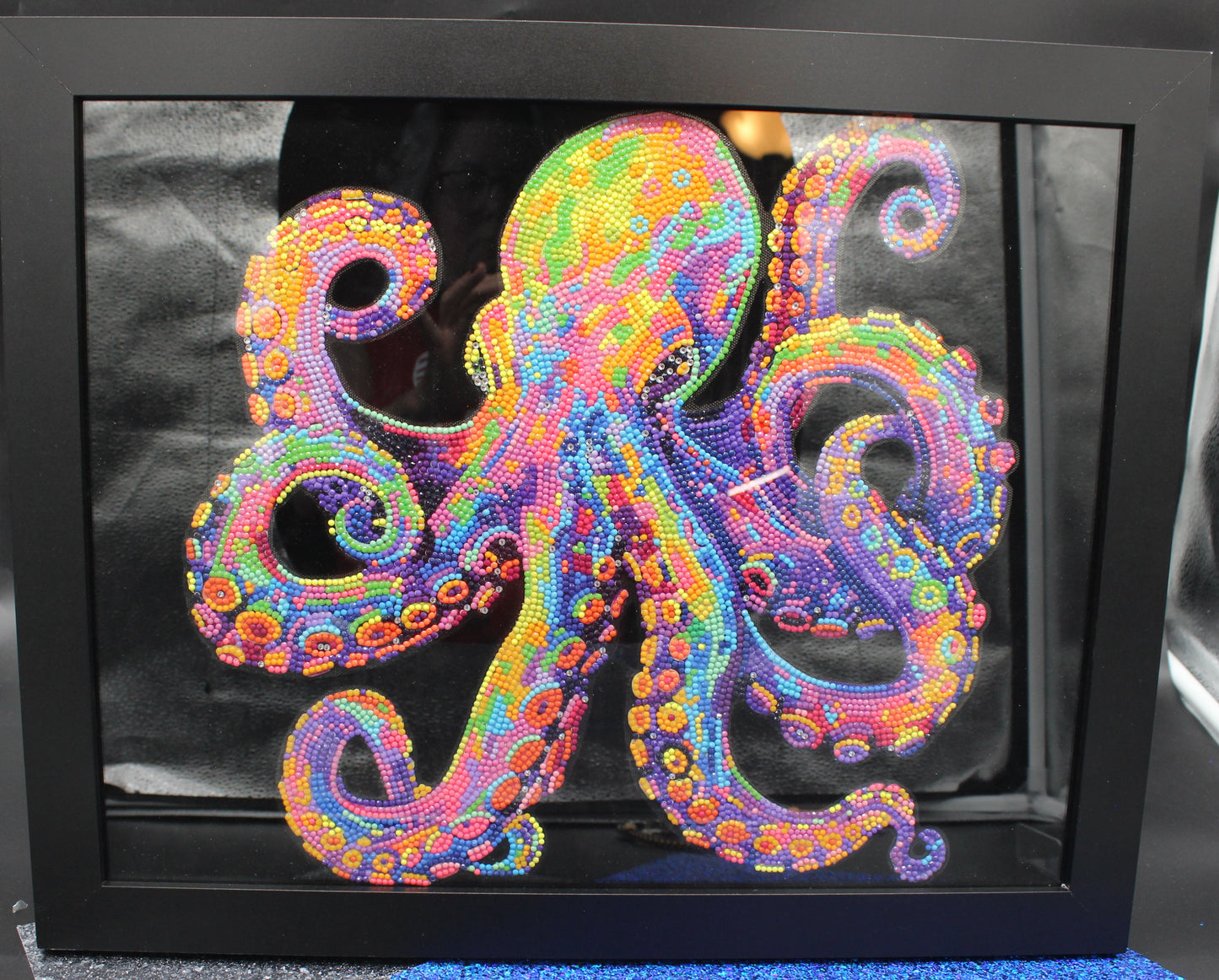 Diamond Art Picture of Multi Colored Octopus on a Black Felt Background