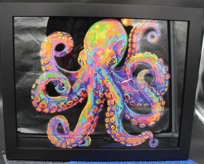 Diamond Art Picture of Multi Colored Octopus on a Black Felt Background