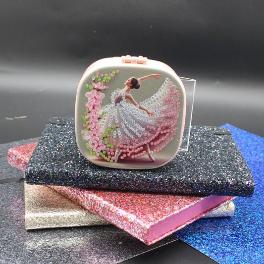 Portable Diamond Painting Jewelry Storage Box Pink with a Crystal Ballerina