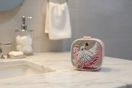 Portable Diamond Painting Jewelry Storage Box Pink with a Crystal Ballerina
