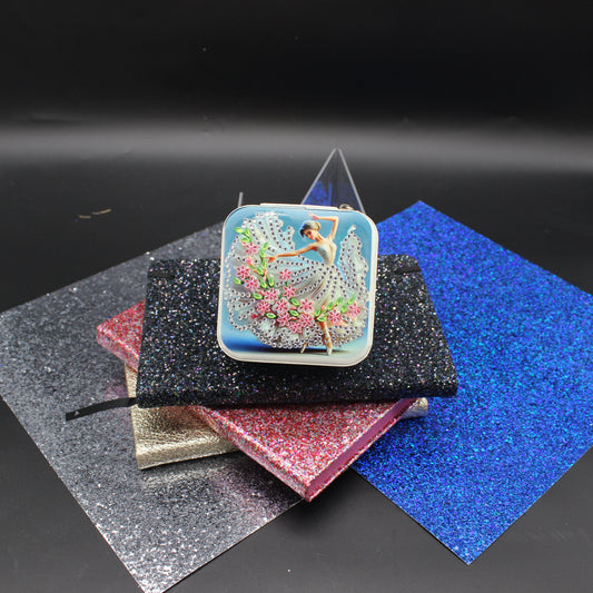 Portable Diamond Painting Jewelry Box featuring a Lady wearing a Dress blowing in the Breeze with Colorful Gem flowers