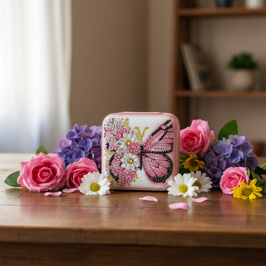 Portable Diamond Painting Jewelry Box featuring a Colorful Butterfly