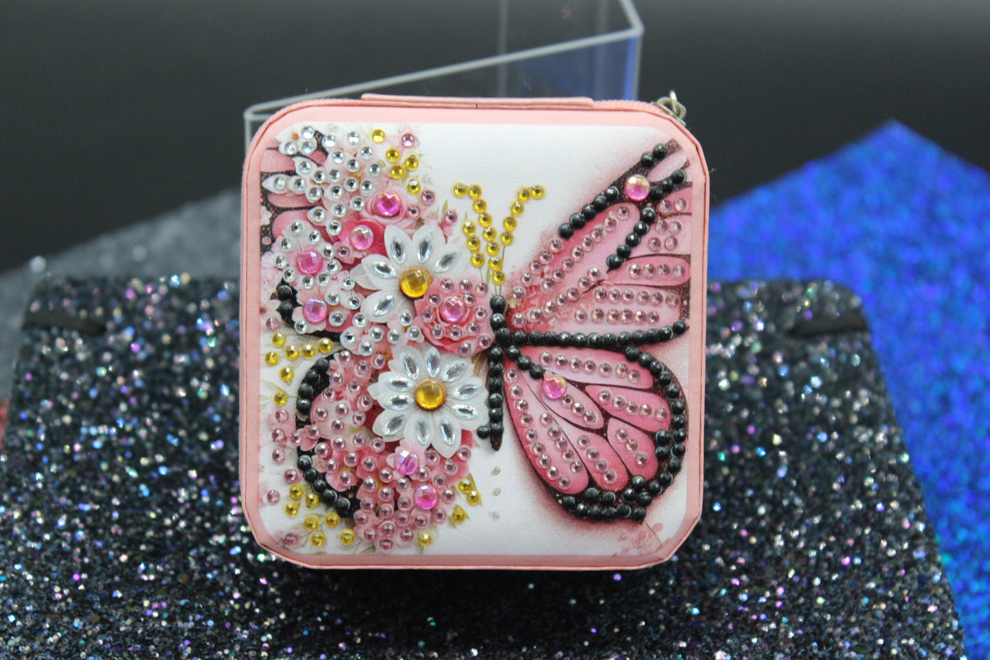 Portable Diamond Painting Jewelry Box featuring a Colorful Butterfly