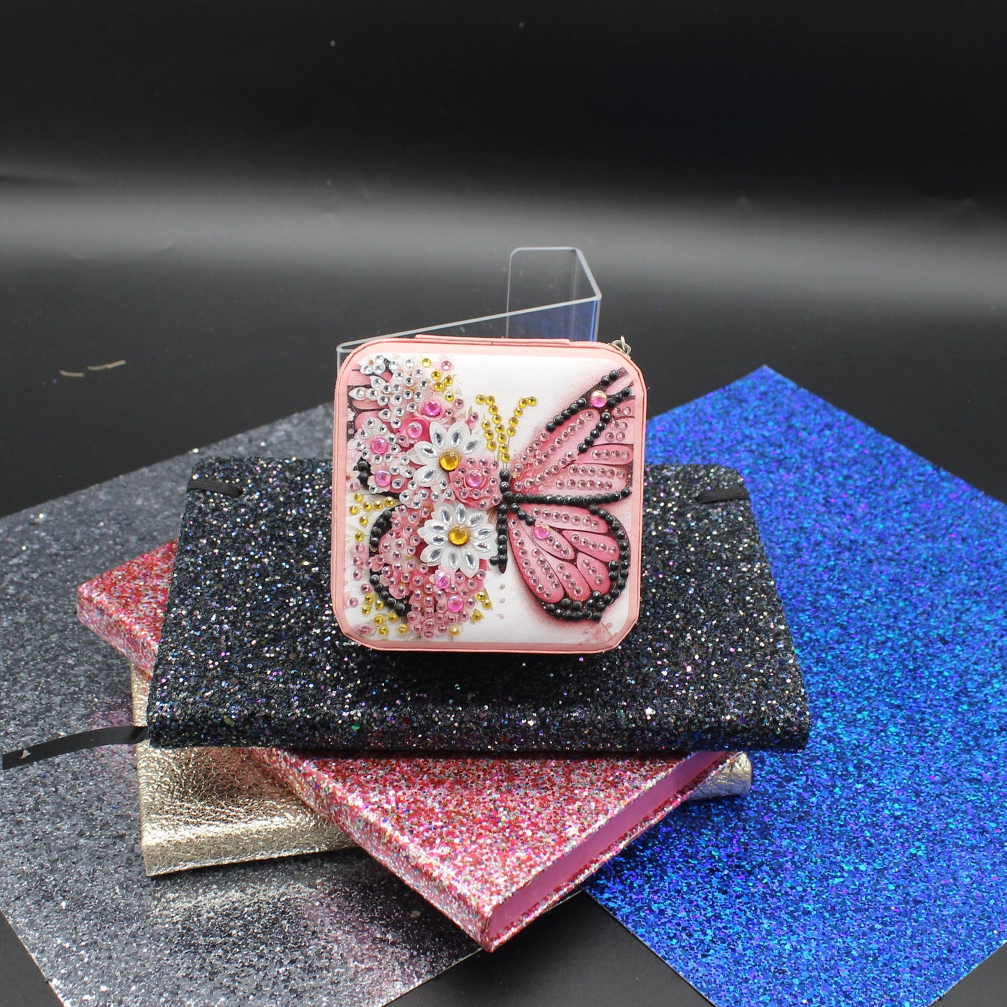 Portable Diamond Painting Jewelry Box featuring a Colorful Butterfly