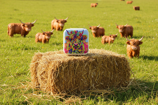 Portable Diamond Painting Jewelry Box featuring a Colorful Miniature Cow