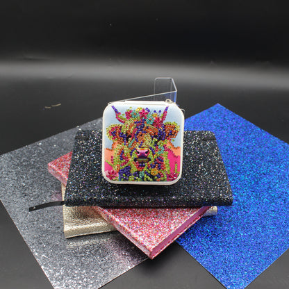 Portable Diamond Painting Jewelry Box featuring a Colorful Miniature Cow