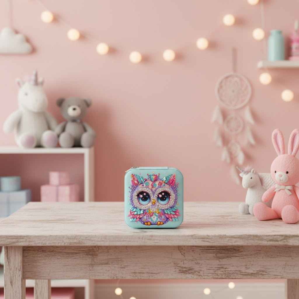 Portable Diamond Painting Jewelry Box featuring Cute Little Large Eyed Owl