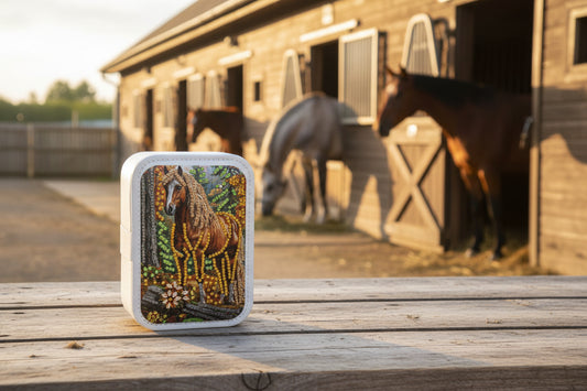 Portable Diamond Art Jewelry Storage Box with a Majestic Stallion with flowing Brown Hair