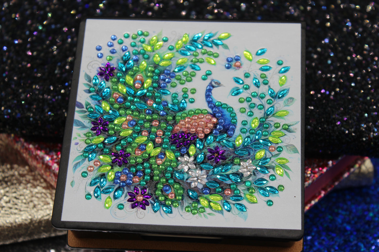 Diamond Art Paper Notepad Holder with Multicolored Peacock