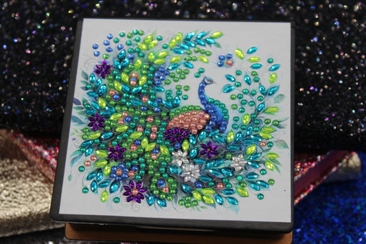 Diamond Art Paper Notepad Holder with Multicolored Peacock