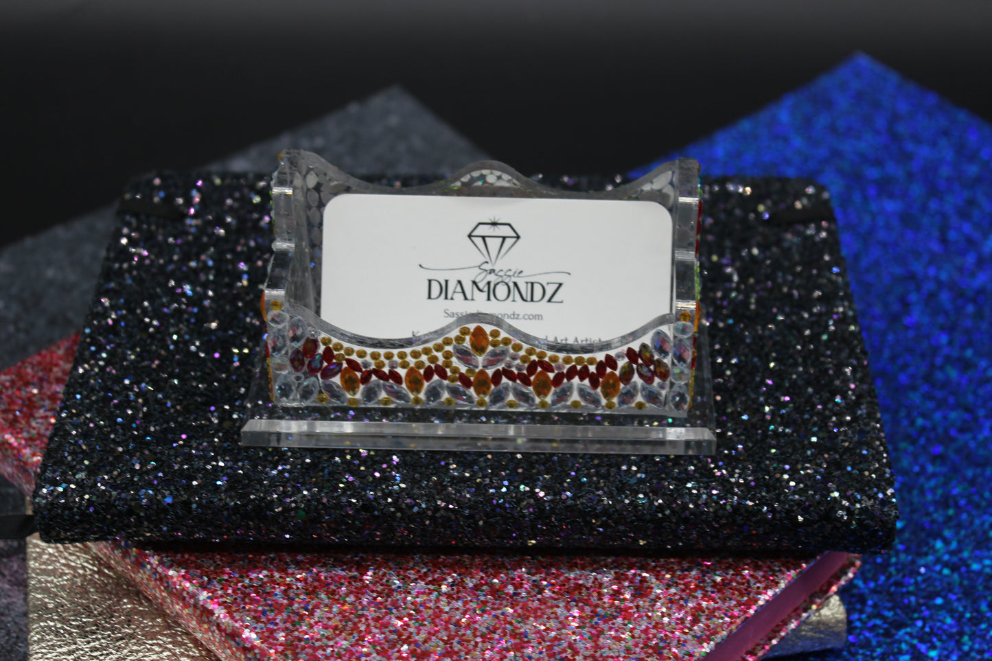 Diamond Art Multi Colored Business Card Holder