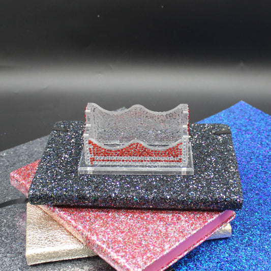 Diamond Art Red and Multi Colored Business Card Holder