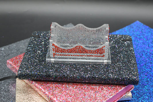 Diamond Art Red and Multi Colored Business Card Holder