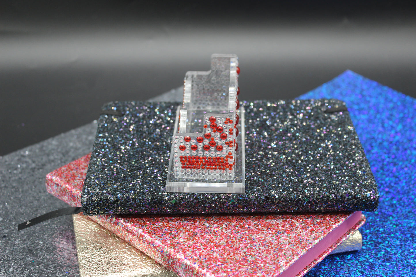 Diamond Art Red and Multi Colored Business Card Holder