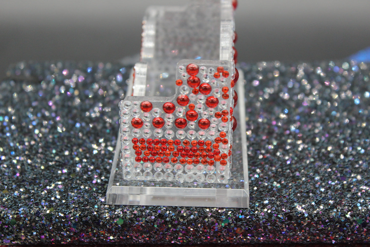 Diamond Art Red and Multi Colored Business Card Holder