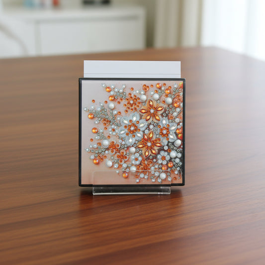 Diamond Art Paper Notepad Holder with Orange and White colored Flowers