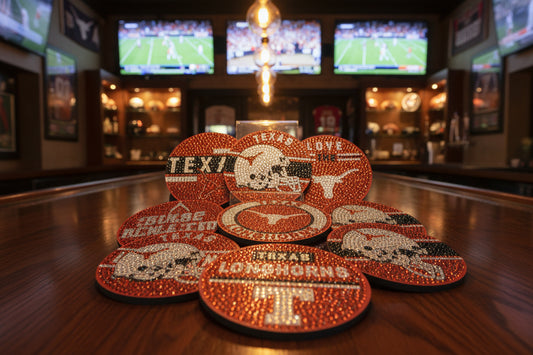 NCAA SEC University of Texas Diamond Art Coaster Set (8) Pieces and Wire Stand