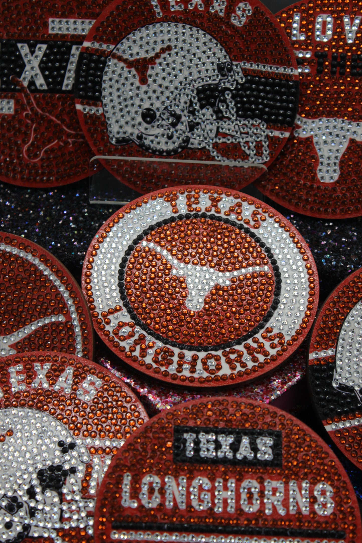 NCAA SEC University of Texas Diamond Art Coaster Set (8) Pieces and Wire Stand