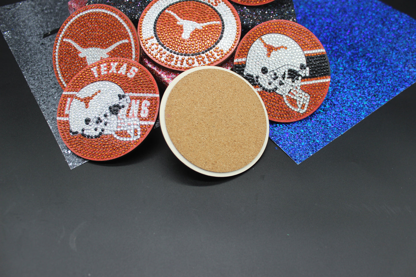 NCAA SEC University of Texas Diamond Art Coaster Set (8) Pieces and Wire Stand