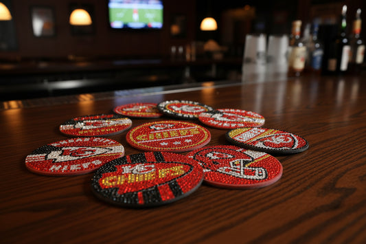 NFL Kansas City Chiefs Diamond Art Coaster Set (8) Pieces and Wire Stand