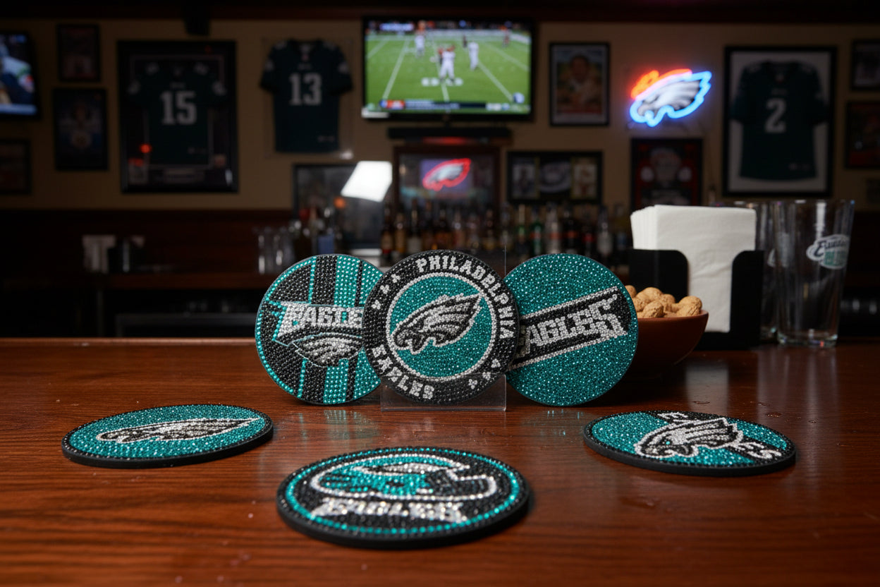 NFL Philadelphia Eagles Diamond Art Coaster Set (8) Pieces and Wire Stand