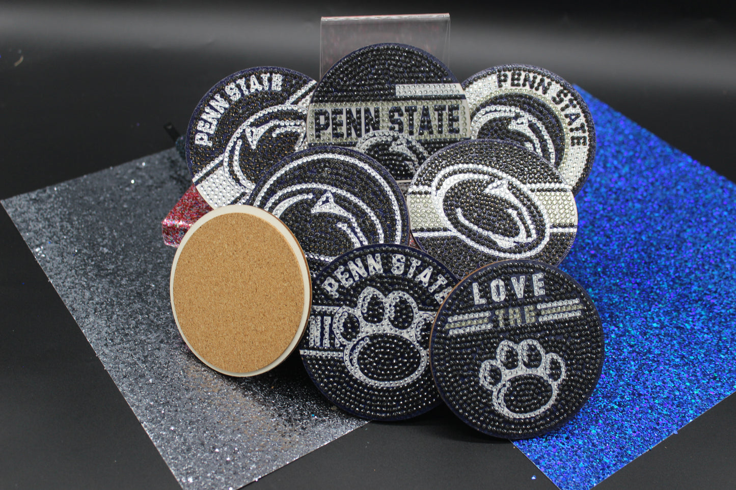 NCAA BIG10 Penn State Diamond Art Coaster Set (8) Pieces and Wire Stand
