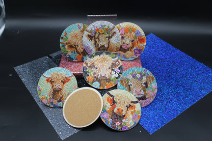 Great Colorful Miniature Cow (8pcs) Coaster set with Metal Stand