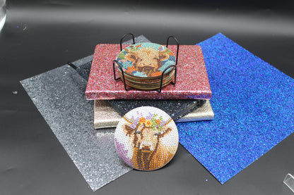 Great Colorful Miniature Cow (8pcs) Coaster set with Metal Stand