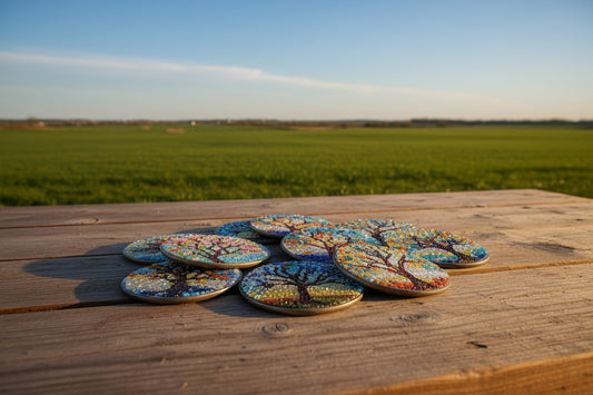 Great Colorful Tree of Life Coasters (8pcs) set with Metal Stand