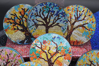 Great Colorful Tree of Life Coasters (8pcs) set with Metal Stand