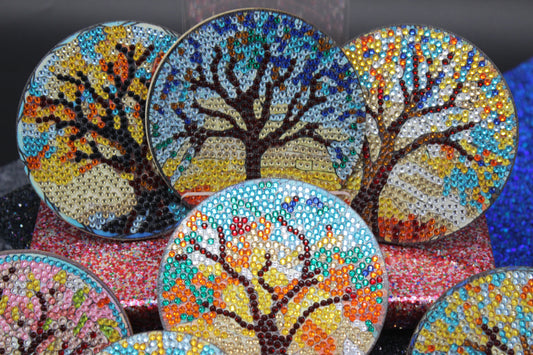 Great Colorful Tree of Life Coasters (8pcs) set with Metal Stand