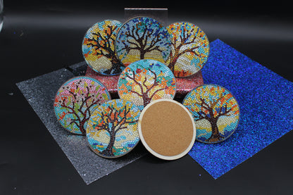 Great Colorful Tree of Life Coasters (8pcs) set with Metal Stand