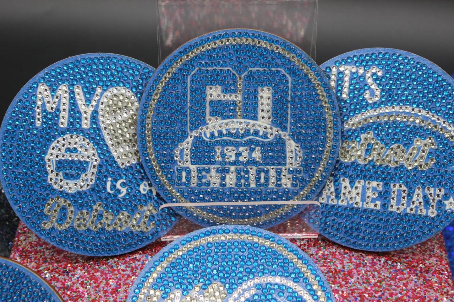 NFL Detroit Lions Diamond Art Coaster Set (8) Pieces and Wire Stand
