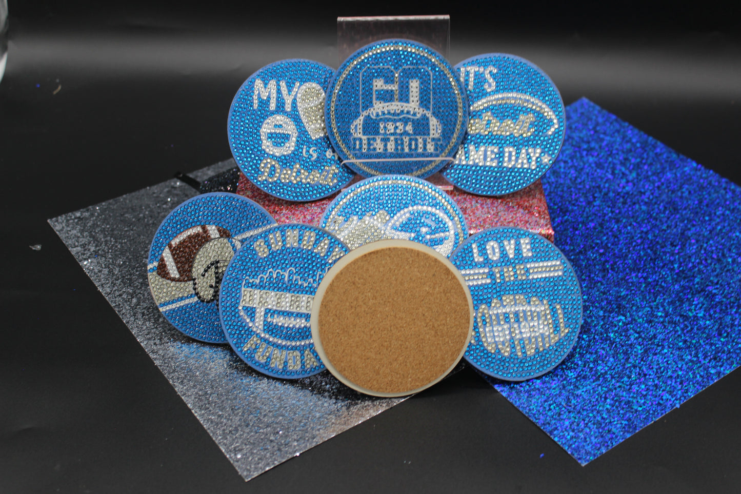 NFL Detroit Lions Diamond Art Coaster Set (8) Pieces and Wire Stand