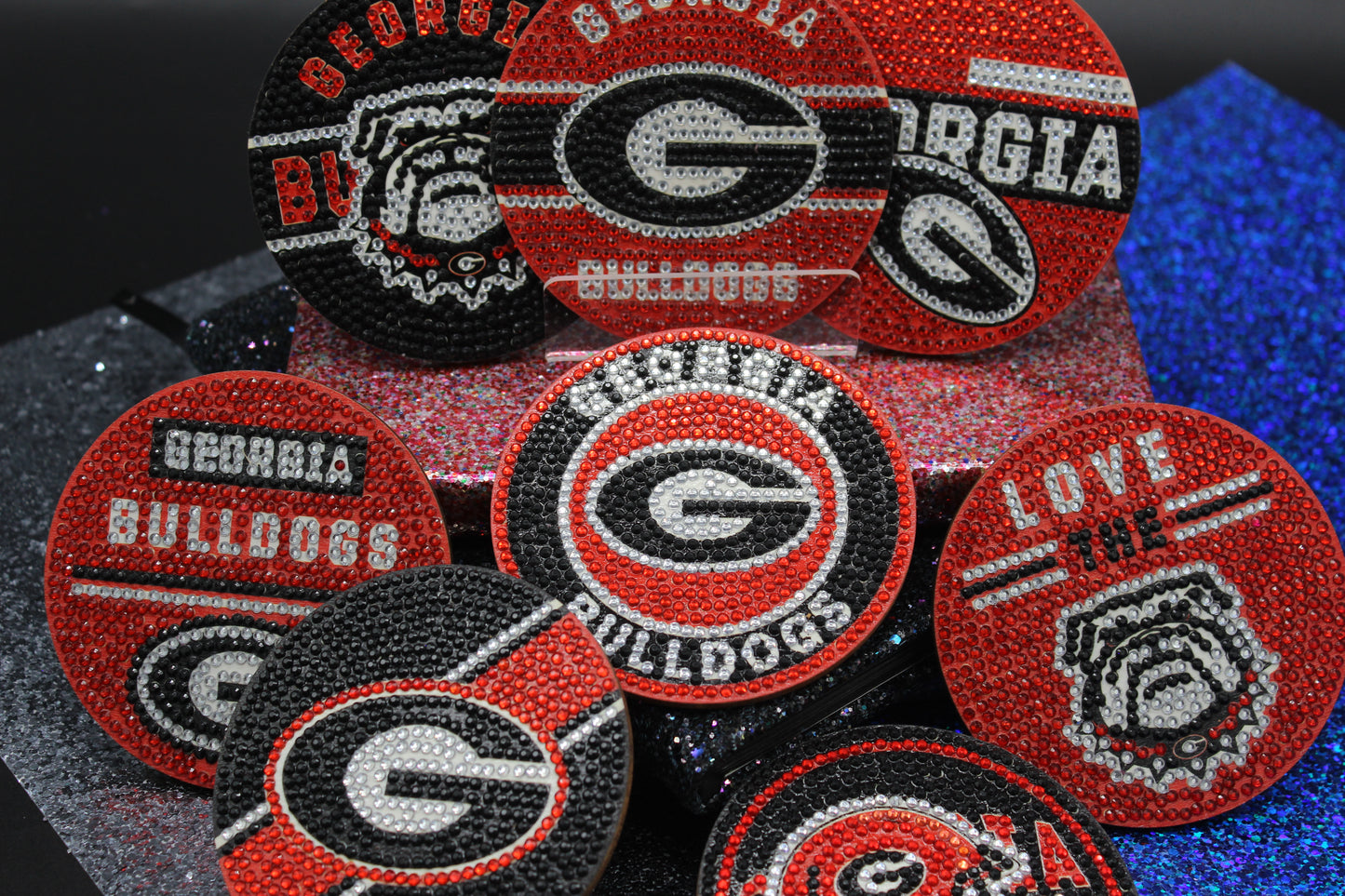 NCAA SEC Georgia Bulldogs Diamond Art Coaster Set (8) Pieces and Wire Stand