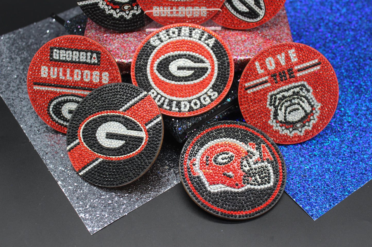 NCAA SEC Georgia Bulldogs Diamond Art Coaster Set (8) Pieces and Wire Stand