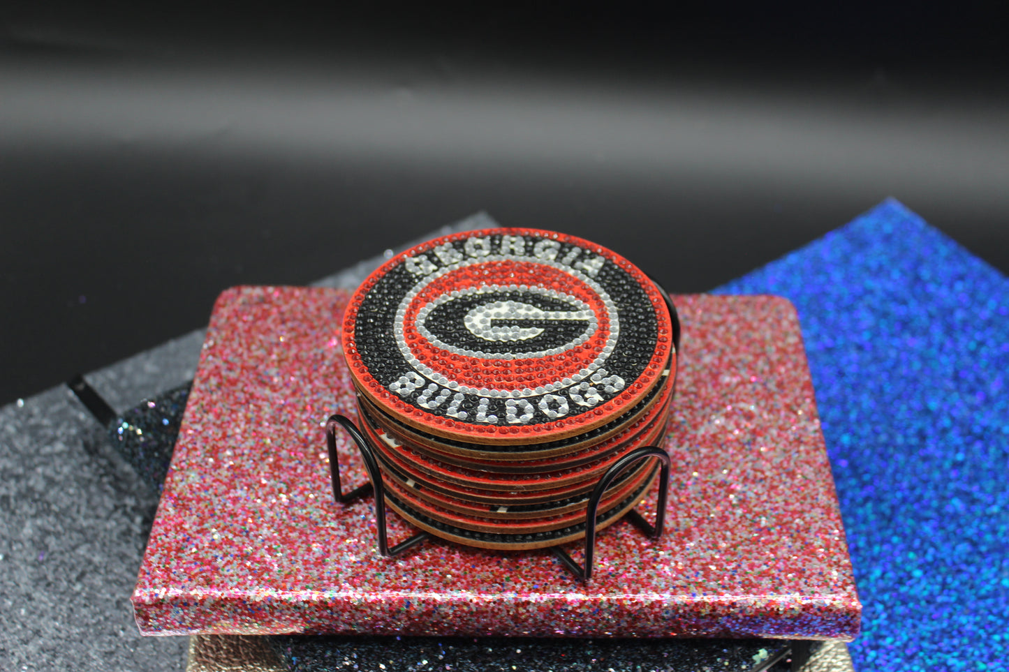 NCAA SEC Georgia Bulldogs Diamond Art Coaster Set (8) Pieces and Wire Stand